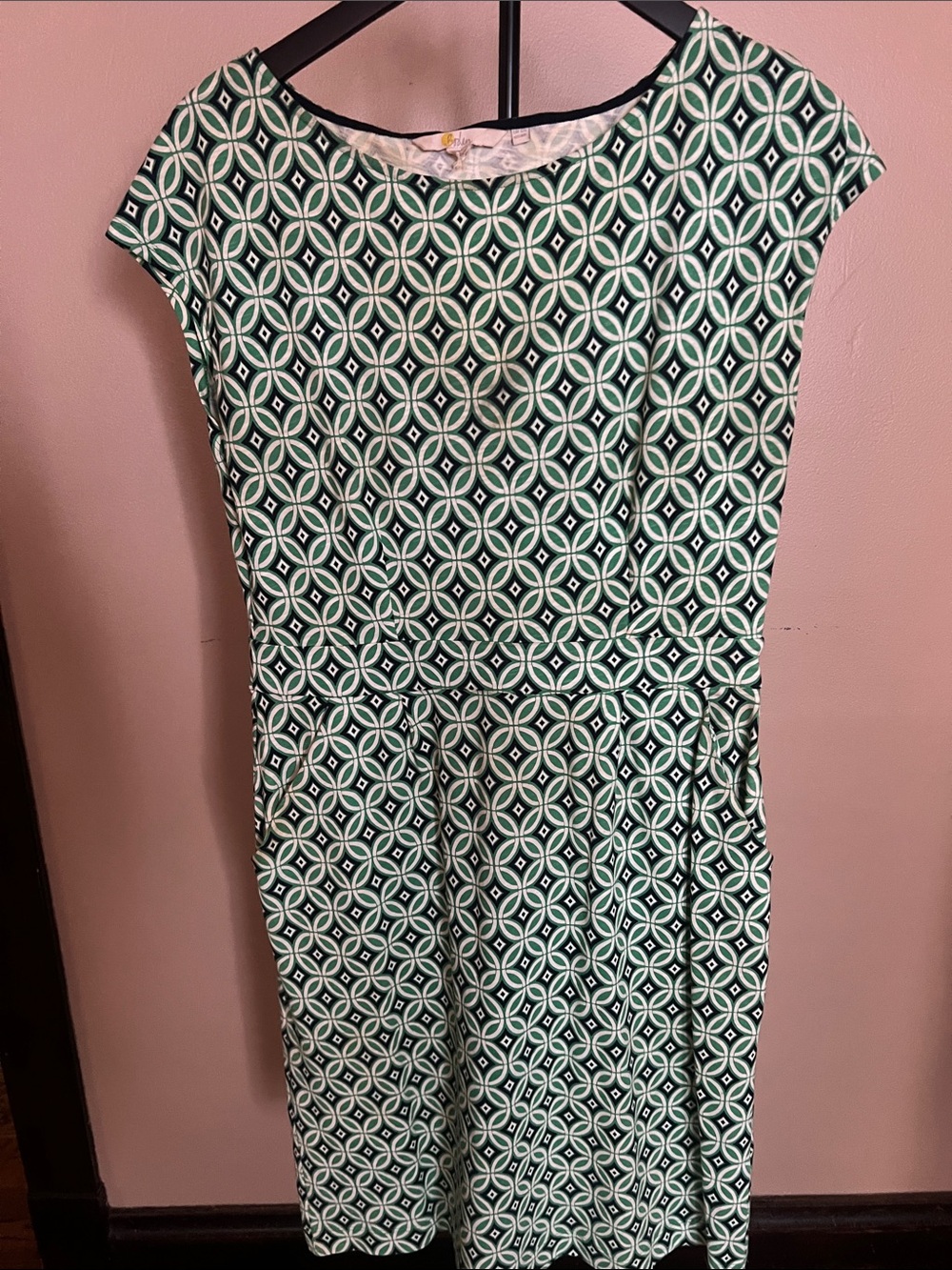 Geometric Green & White Midi Dress